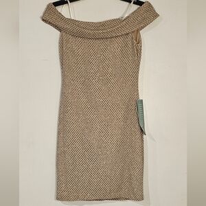 Chic Sparkle Tan Off the Shoulder Mini Dress